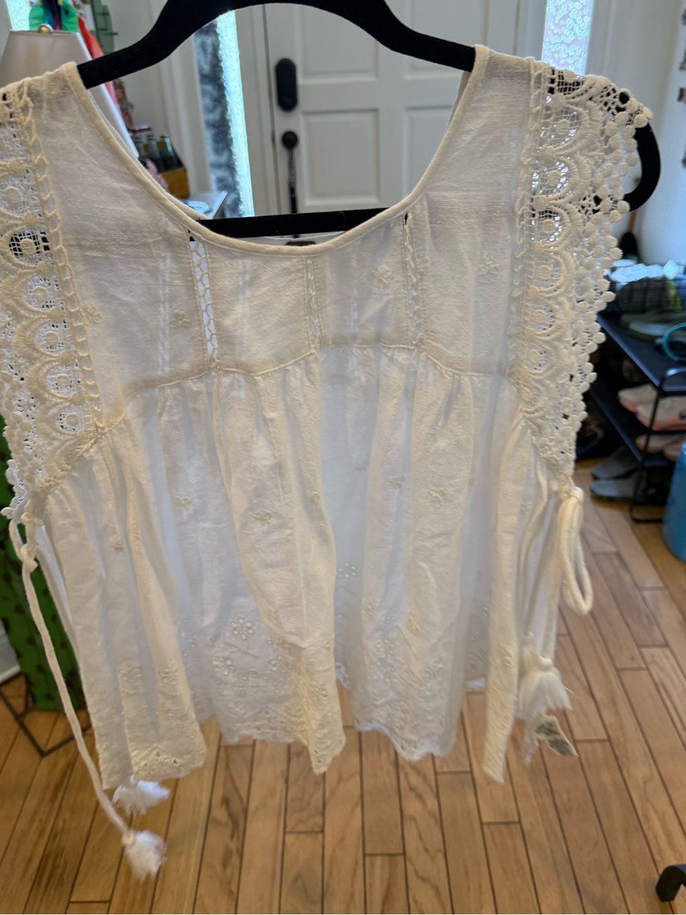 Free people Boho Crochet-Trim White Sleeveless Peasant Top